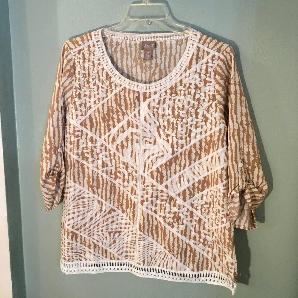 Chico's Women Printed 3/4 Sleeve Pullover Blouse